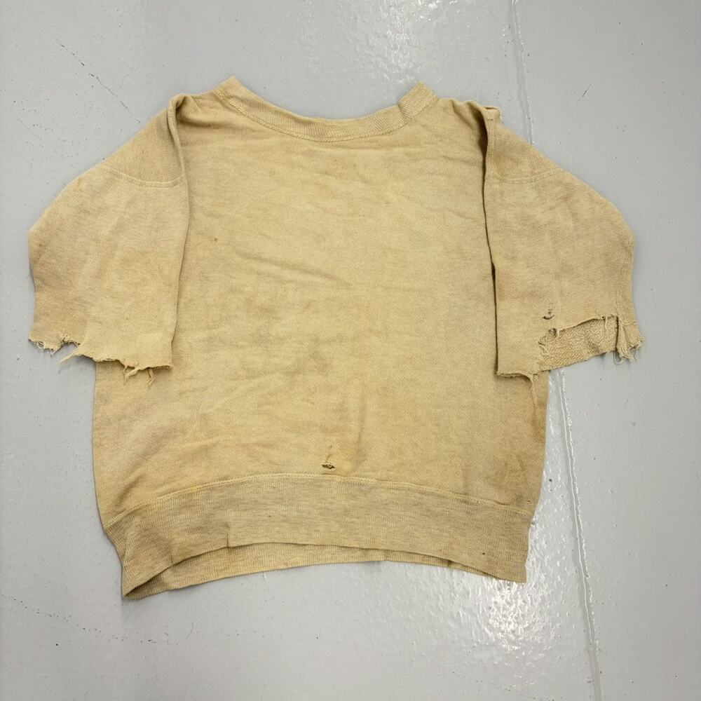 Vintage 50s Beige Distressed Cotton Cut Off Sweatshirt